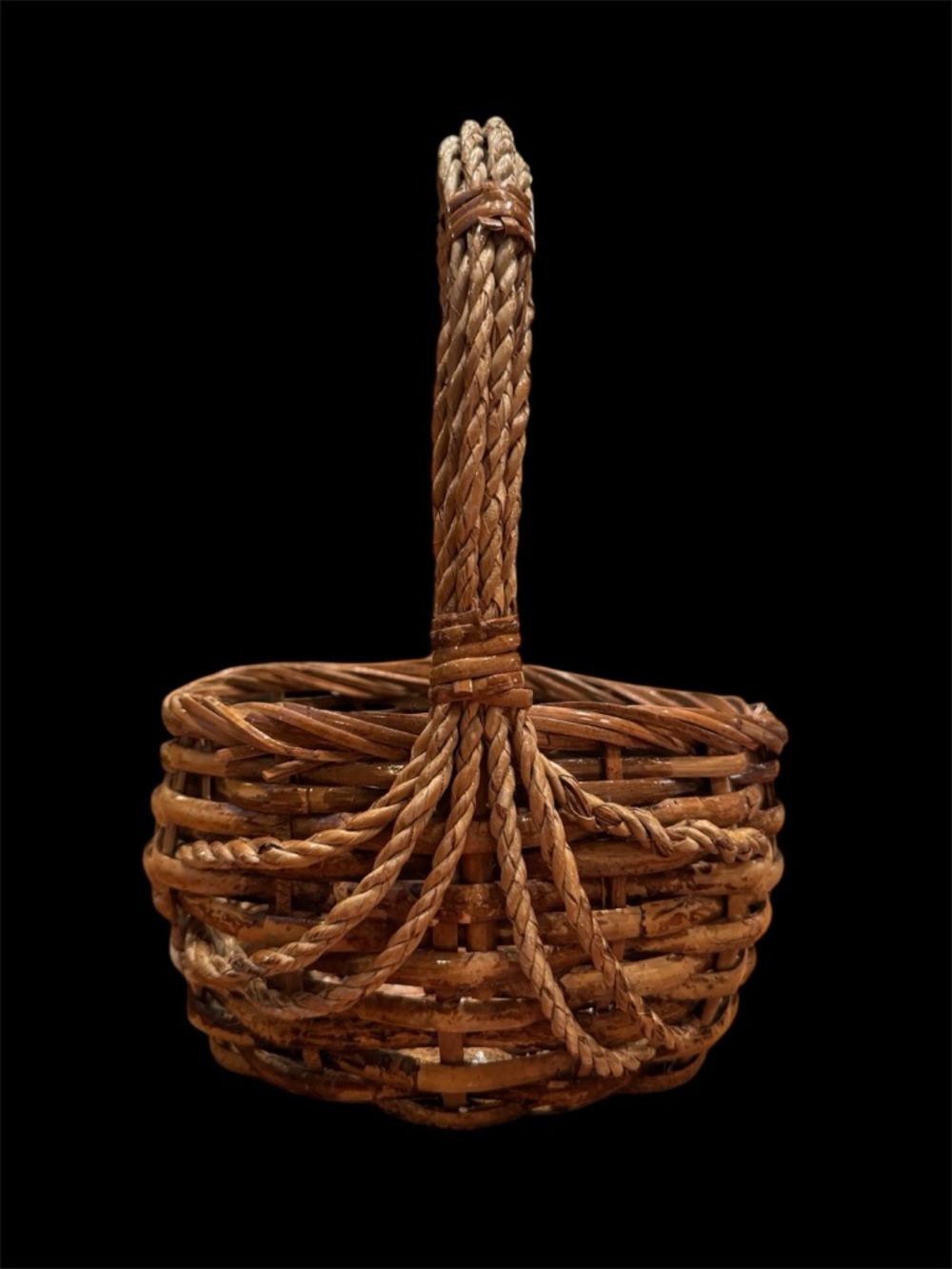 Woven Rustic Rattan Basket with Handle - Brown